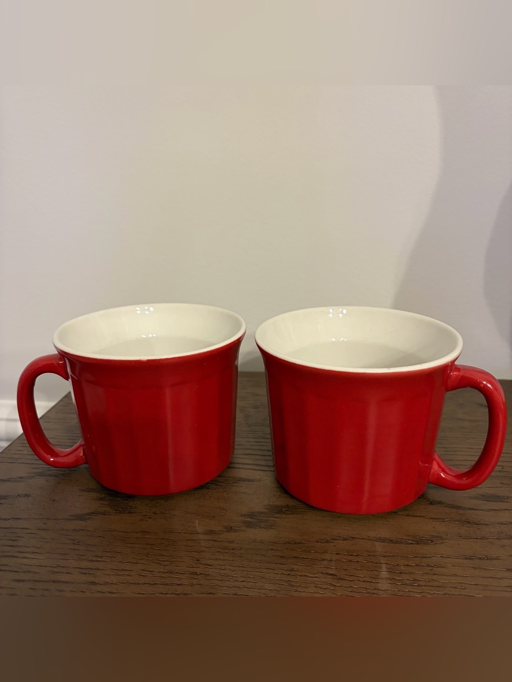 Nantucket Large Soup Mug Red Ribbed Ceramic 16oz Set Of 2 Dishwasher/Microwave